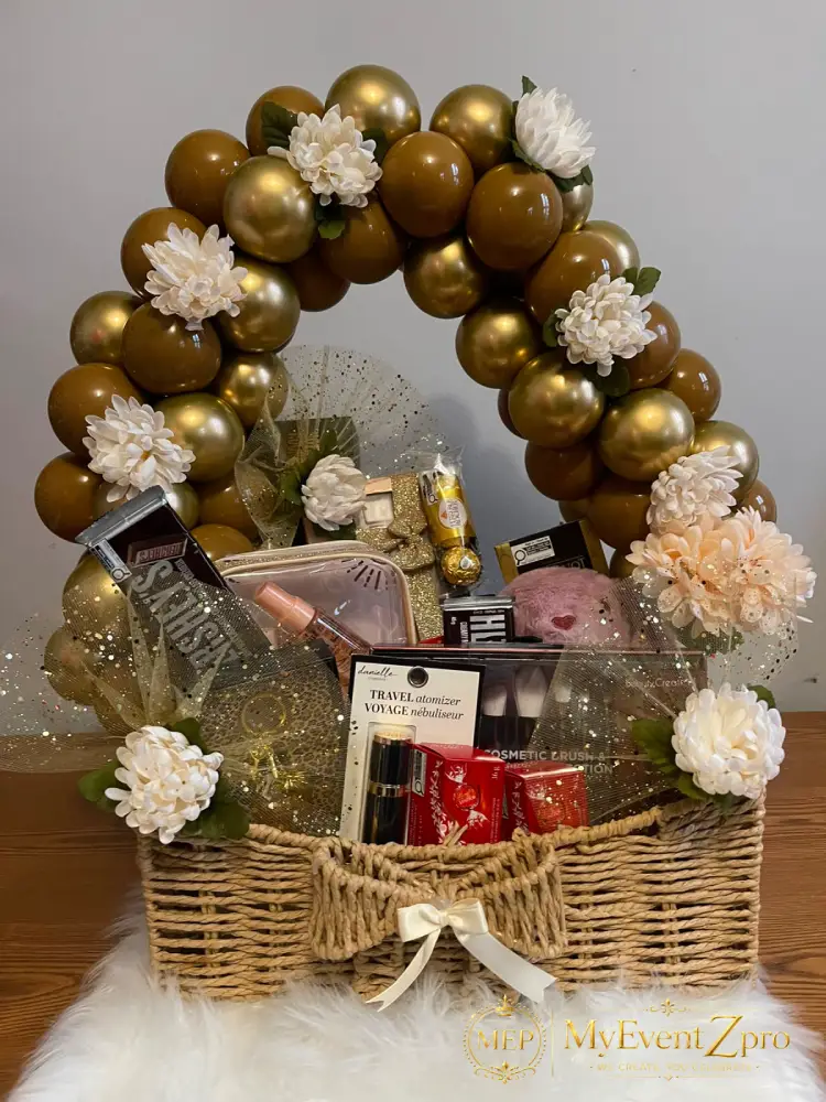 Premium Luxury Balloon Arch Gift Hamper | Custom Beauty & Gourmet Chocolate Basket